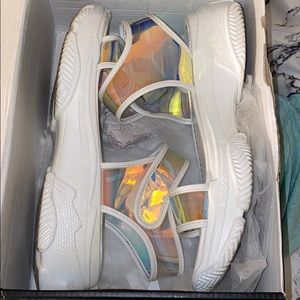 White iridescent sandals